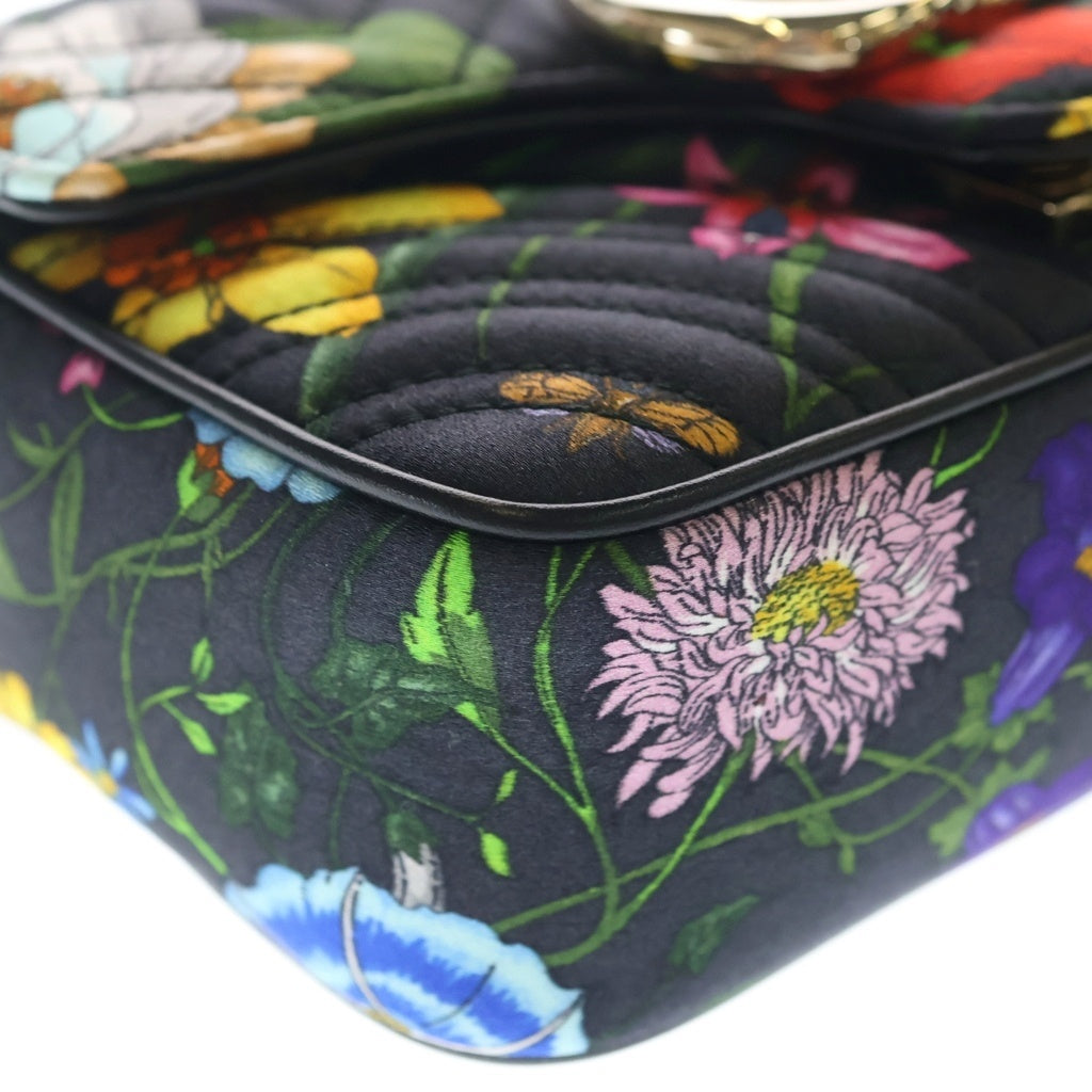 GUCCI(グッチ) GGマーモント ミニ トップハンドル 花柄 フローラル柄 サテン 2WAYショルダーバッグ ハンドバッグ 811238 黒/マルチカラー レディース