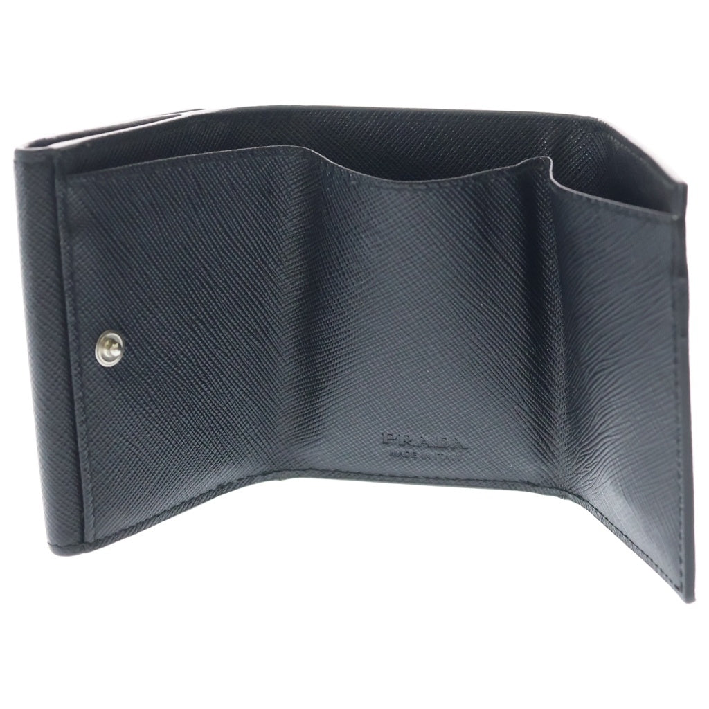 PRADA(プラダ) 三つ折り財布 コンパクトウォレット コインケース ブラック レザー 2MH042 シルバー金具 レディース