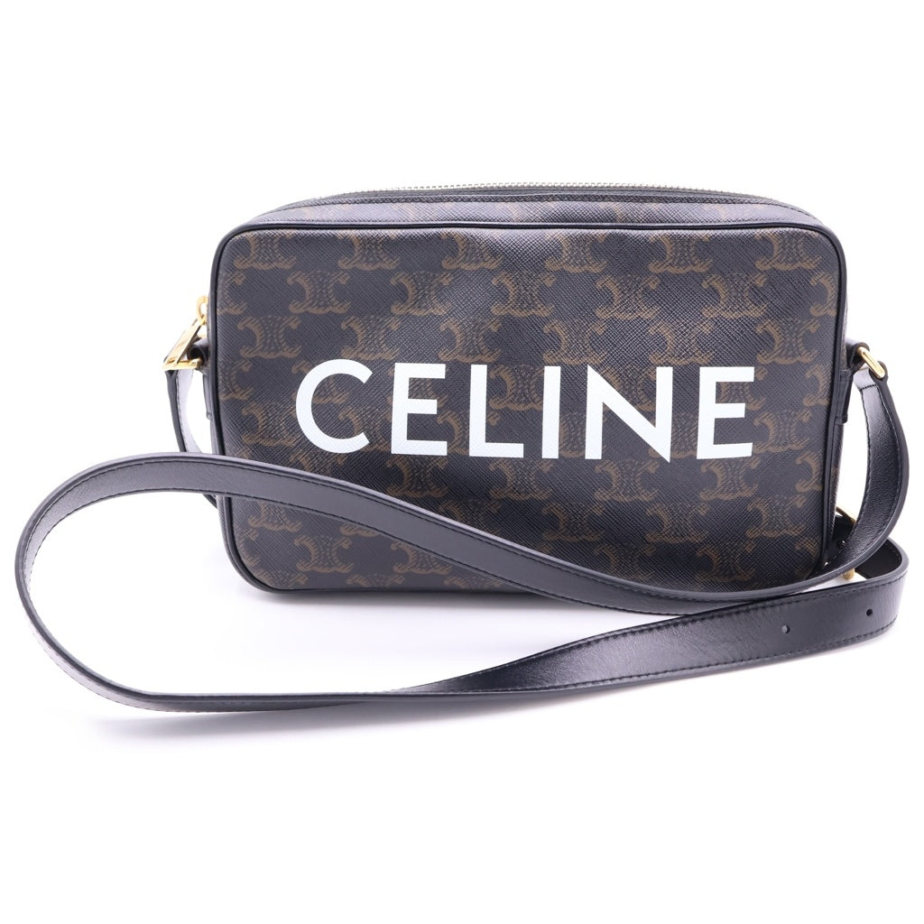 CELINE(セリーヌ) トリオンフ ミディアム メッセンジャーバッグ ブラック PVC レザー ゴールド金具 レディース