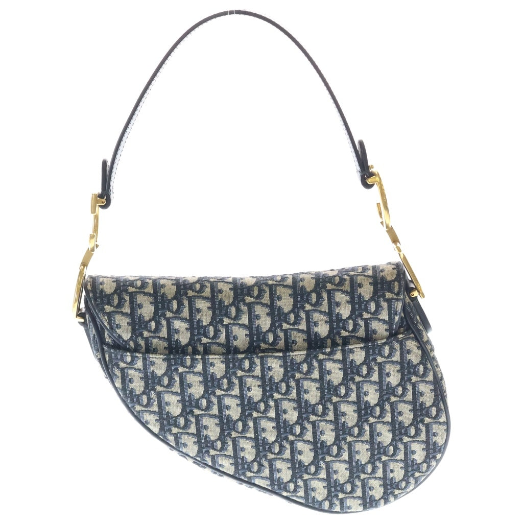 Christian Dior(クリスチャンディオール) オブリーク サドルバッグ キャンバス ゴールド金具 2WAY ミニ ショルダーバッグ ネイビー レディース