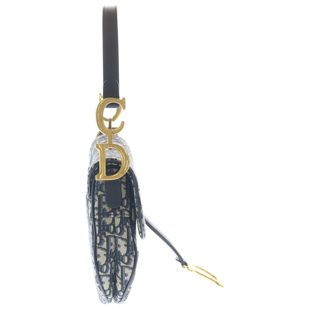Christian Dior(クリスチャンディオール) オブリーク サドルバッグ キャンバス ゴールド金具 2WAY ミニ ショルダーバッグ ネイビー レディース
