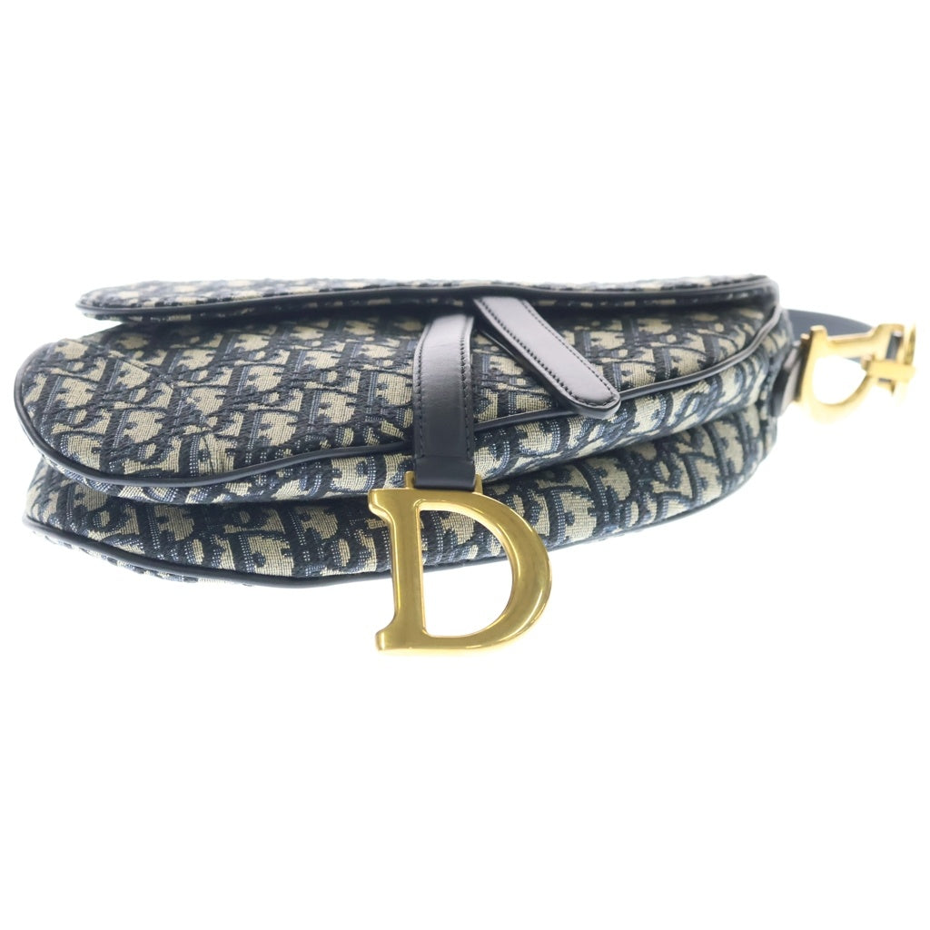 Christian Dior(クリスチャンディオール) オブリーク サドルバッグ キャンバス ゴールド金具 2WAY ミニ ショルダーバッグ ネイビー レディース