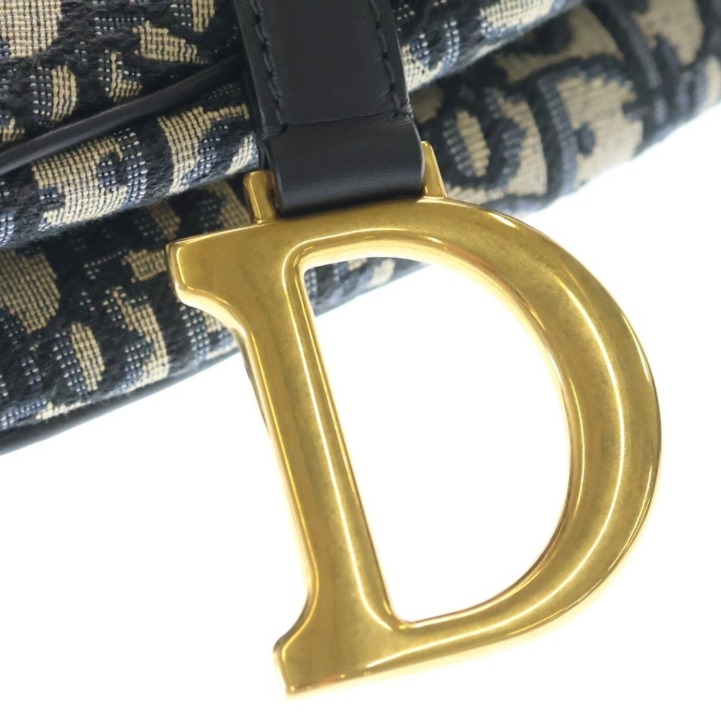 Christian Dior(クリスチャンディオール) オブリーク サドルバッグ キャンバス ゴールド金具 2WAY ミニ ショルダーバッグ ネイビー レディース