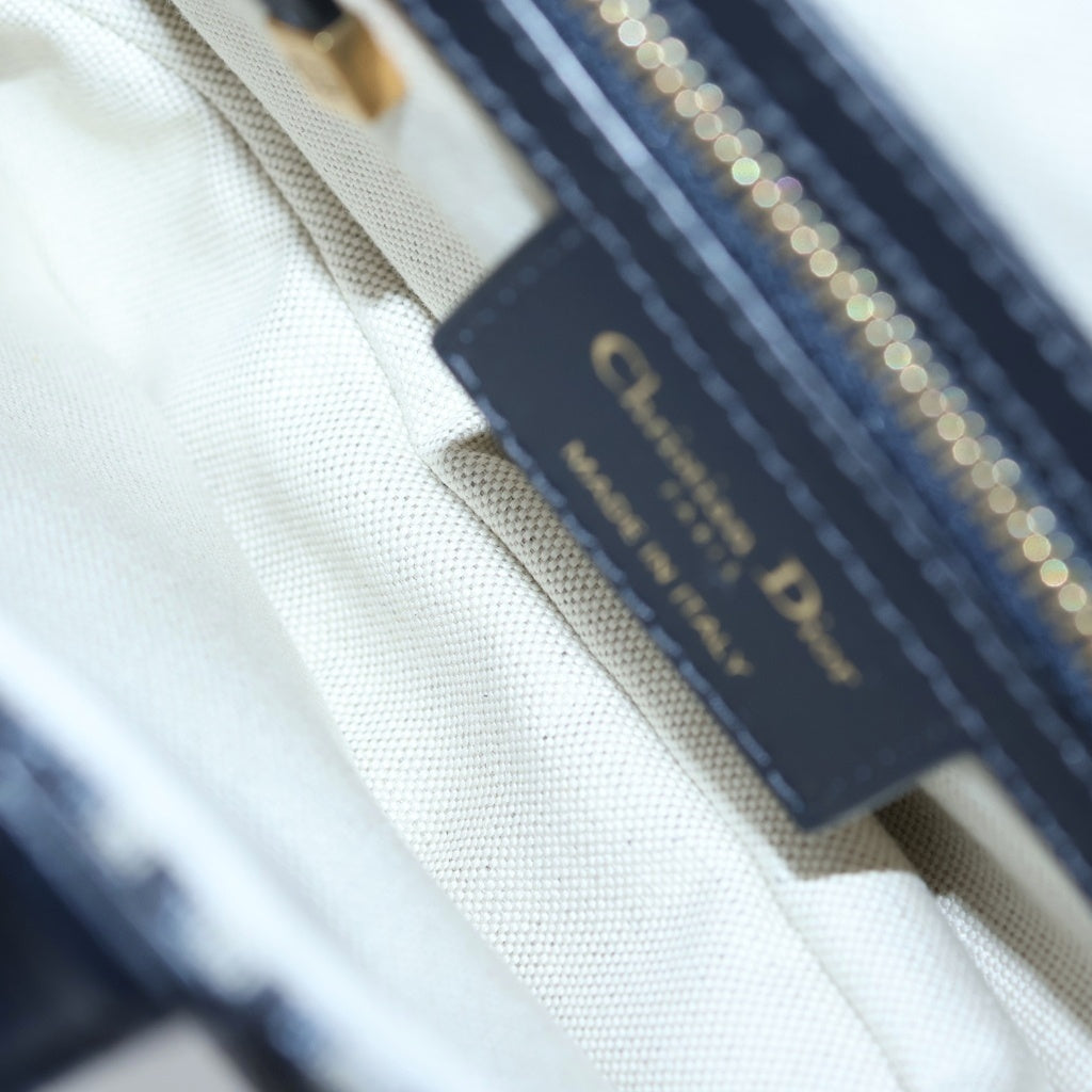 Christian Dior(クリスチャンディオール) オブリーク サドルバッグ キャンバス ゴールド金具 2WAY ミニ ショルダーバッグ ネイビー レディース