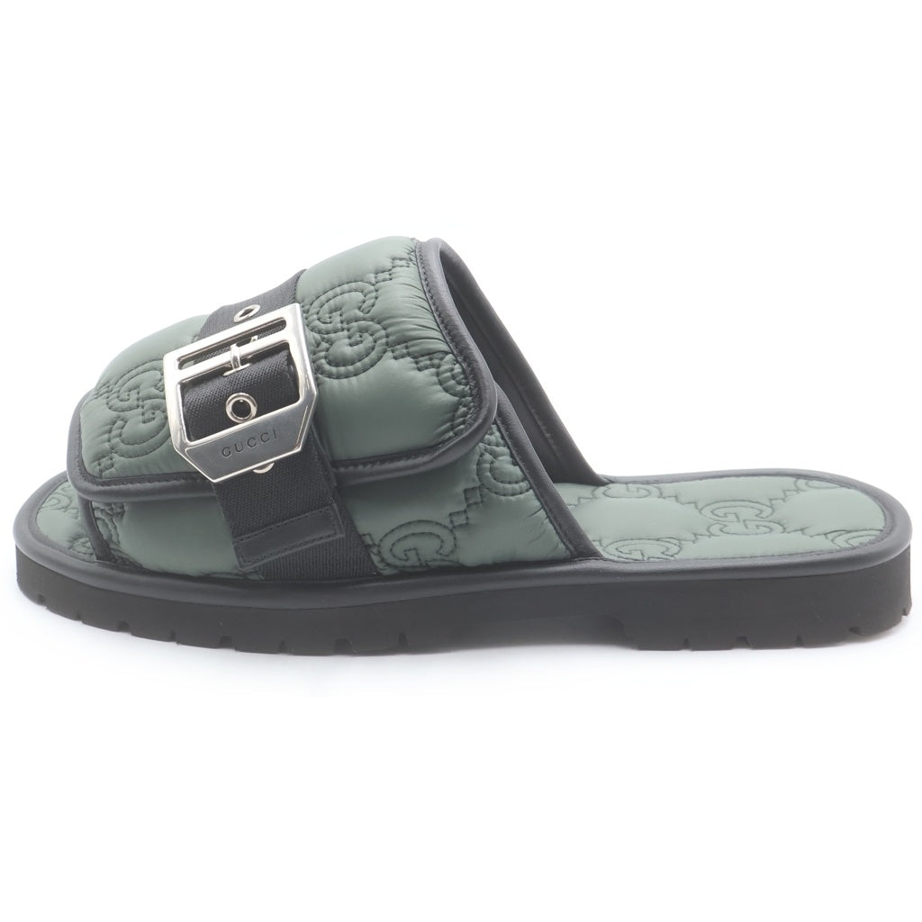 GUCCI(グッチ) GGキルティング ナイロン レザー フラットサンダル シューズ グリーン 776792