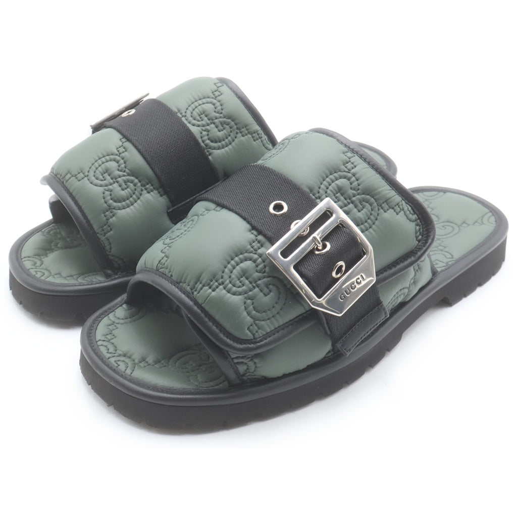 GUCCI(グッチ) GGキルティング ナイロン レザー フラットサンダル シューズ グリーン 776792