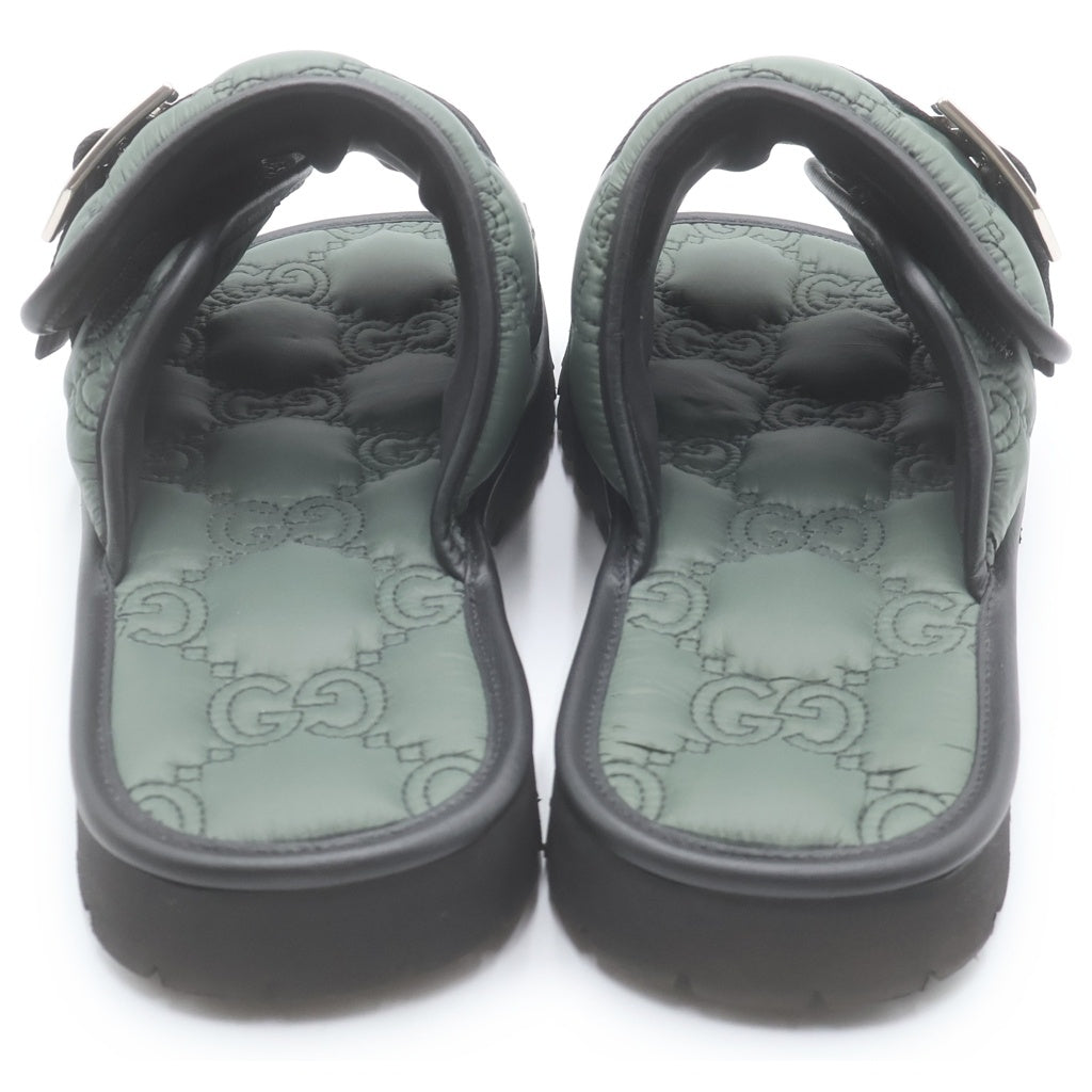 GUCCI(グッチ) GGキルティング ナイロン レザー フラットサンダル シューズ グリーン 776792