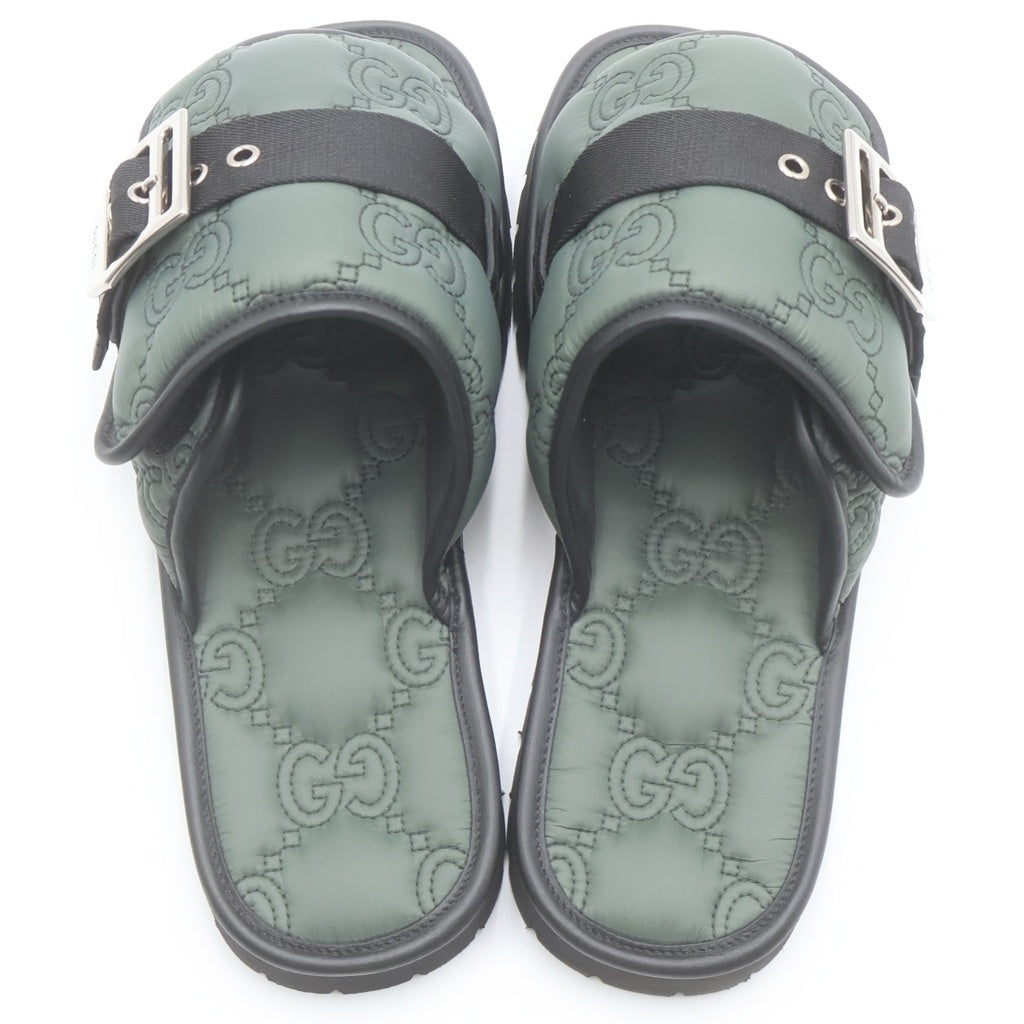 GUCCI(グッチ) GGキルティング ナイロン レザー フラットサンダル シューズ グリーン 776792