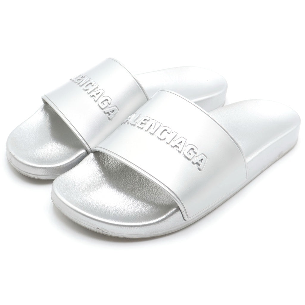 BALENCIAGA(バレンシアガ) ロゴ ラバー スライド フラット サンダル シューズ シルバー