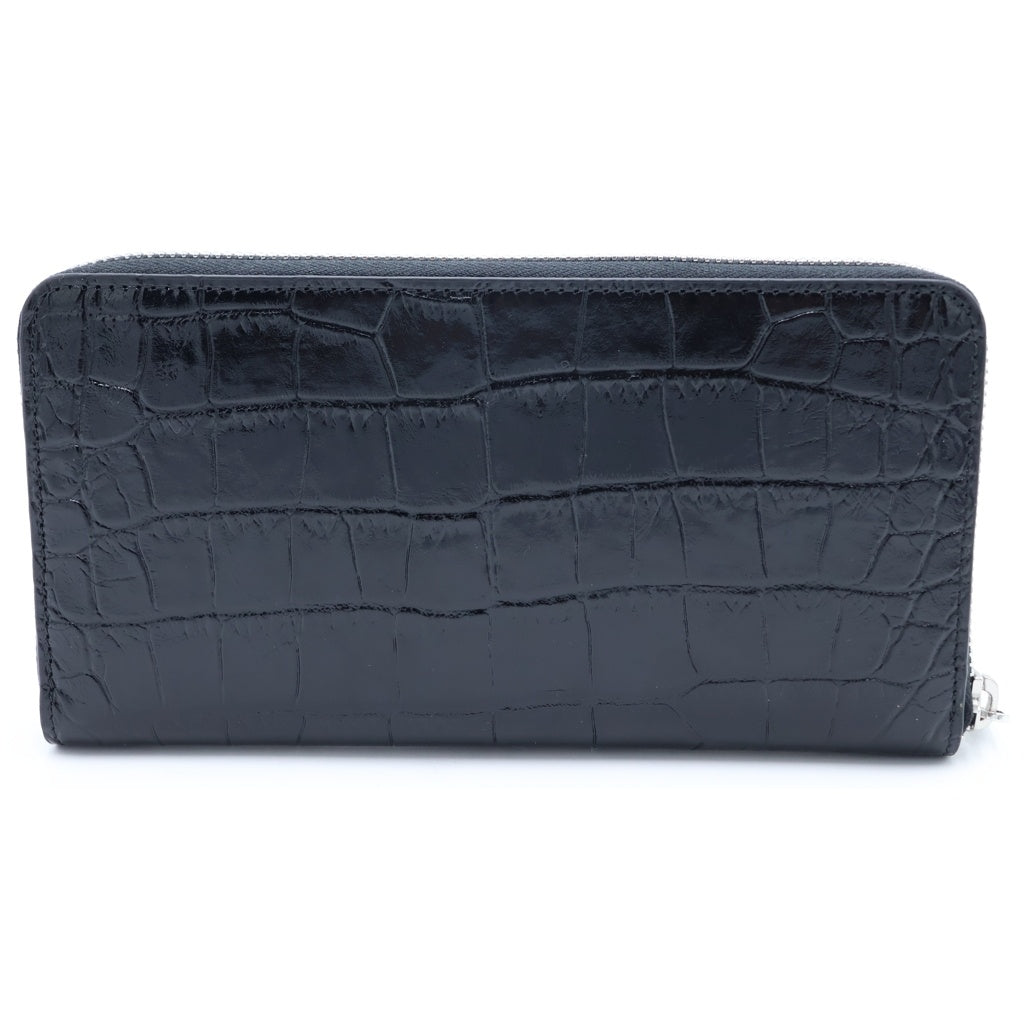 CELINE(セリーヌ) ラージ ラウンドファスナージップウォレット クロコ型押し 長財布 ブラック カーフスキン 10B553CUV.38SI