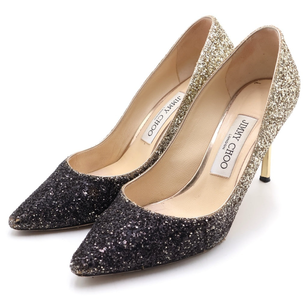 JIMMY CHOO(ジミーチュウ) ラメグリッター ヒール パンプス シューズ ゴールド/ブラック レディース