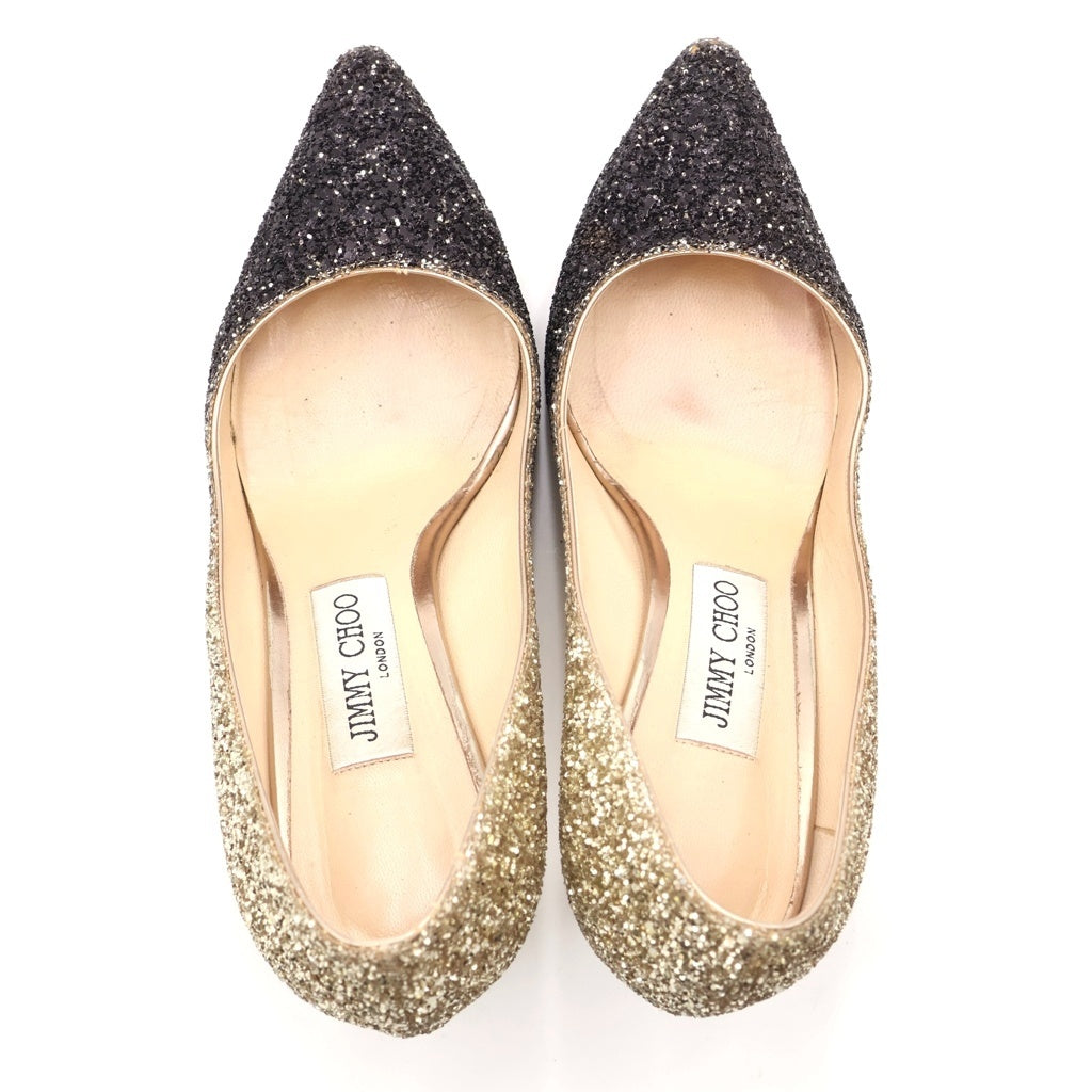 JIMMY CHOO(ジミーチュウ) ラメグリッター ヒール パンプス シューズ ゴールド/ブラック レディース