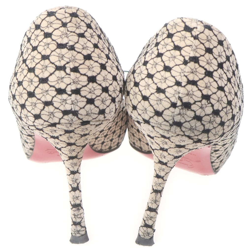 CHRISTIAN LOUBOUTIN(クリスチャンルブタン) ピンヒール 総柄 パンプス ハイヒール リボン ベージュ/ブラック レディース