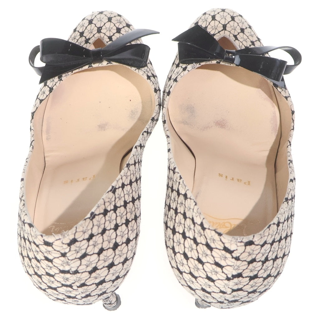 CHRISTIAN LOUBOUTIN(クリスチャンルブタン) ピンヒール 総柄 パンプス ハイヒール リボン ベージュ/ブラック レディース