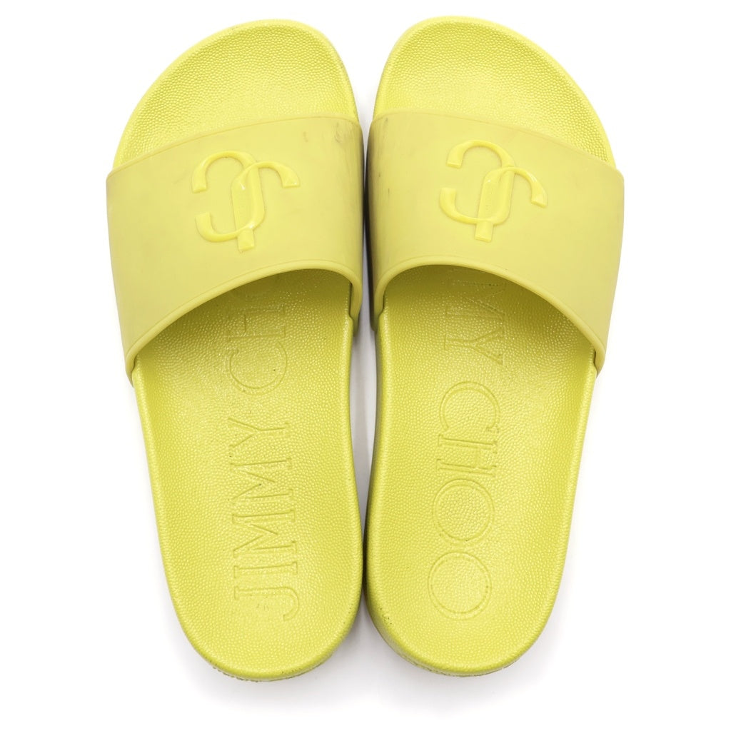 JIMMY CHOO(ジミーチュウ) JCロゴ ラバー フラット スライド サンダル シューズ ライム レディース