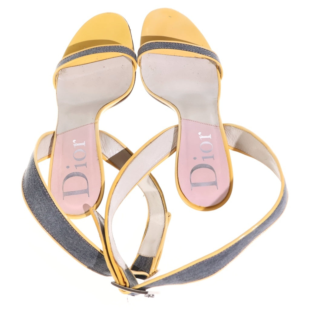 Christian Dior(クリスチャンディオール) デニム パテントレザー ヒール ストラップ サンダル シューズ グレー/イエロー レディース