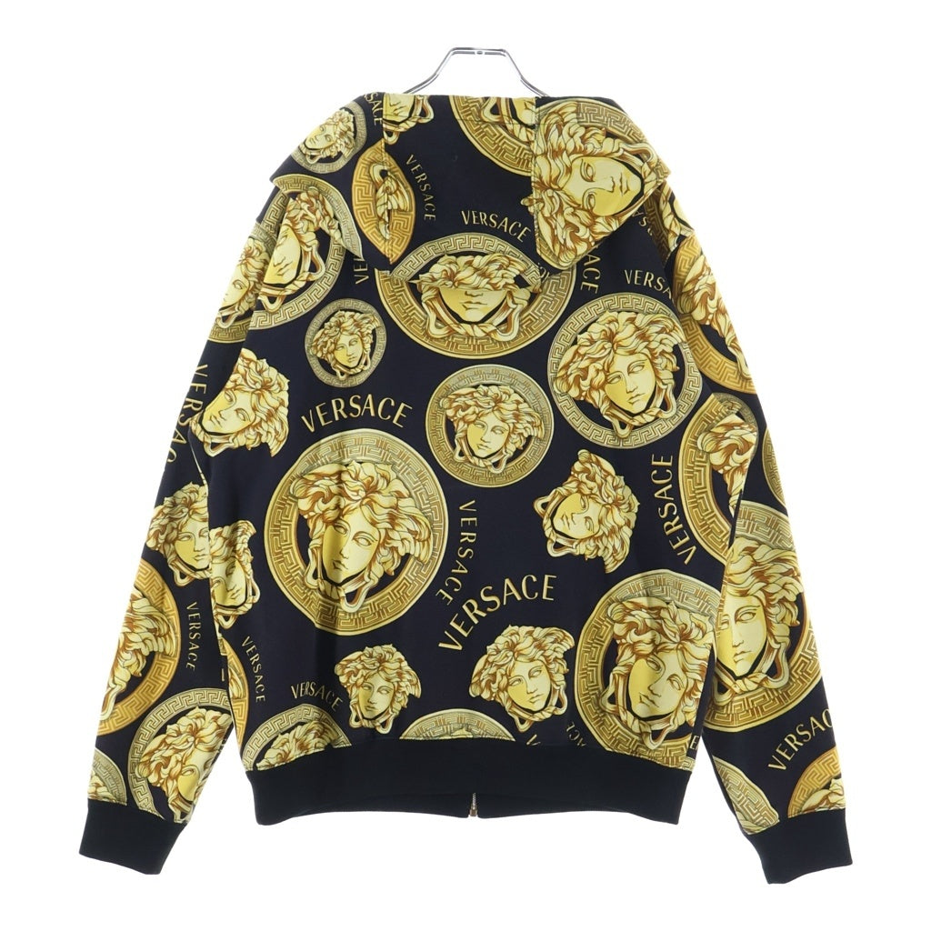 VERSACE(ヴェルサーチ) 総柄ジップパーカー フーディー ブラック×イエロー #XL A88742