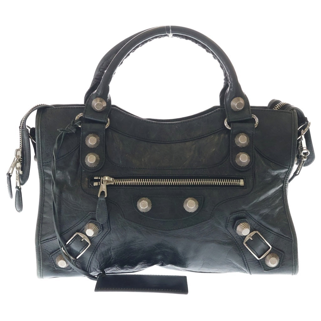 BALENCIAGA(バレンシアガ) ジャイアントシティ レザー シルバー金具 2WAY ハンドバッグ ショルダーバッグ ブラック 173084