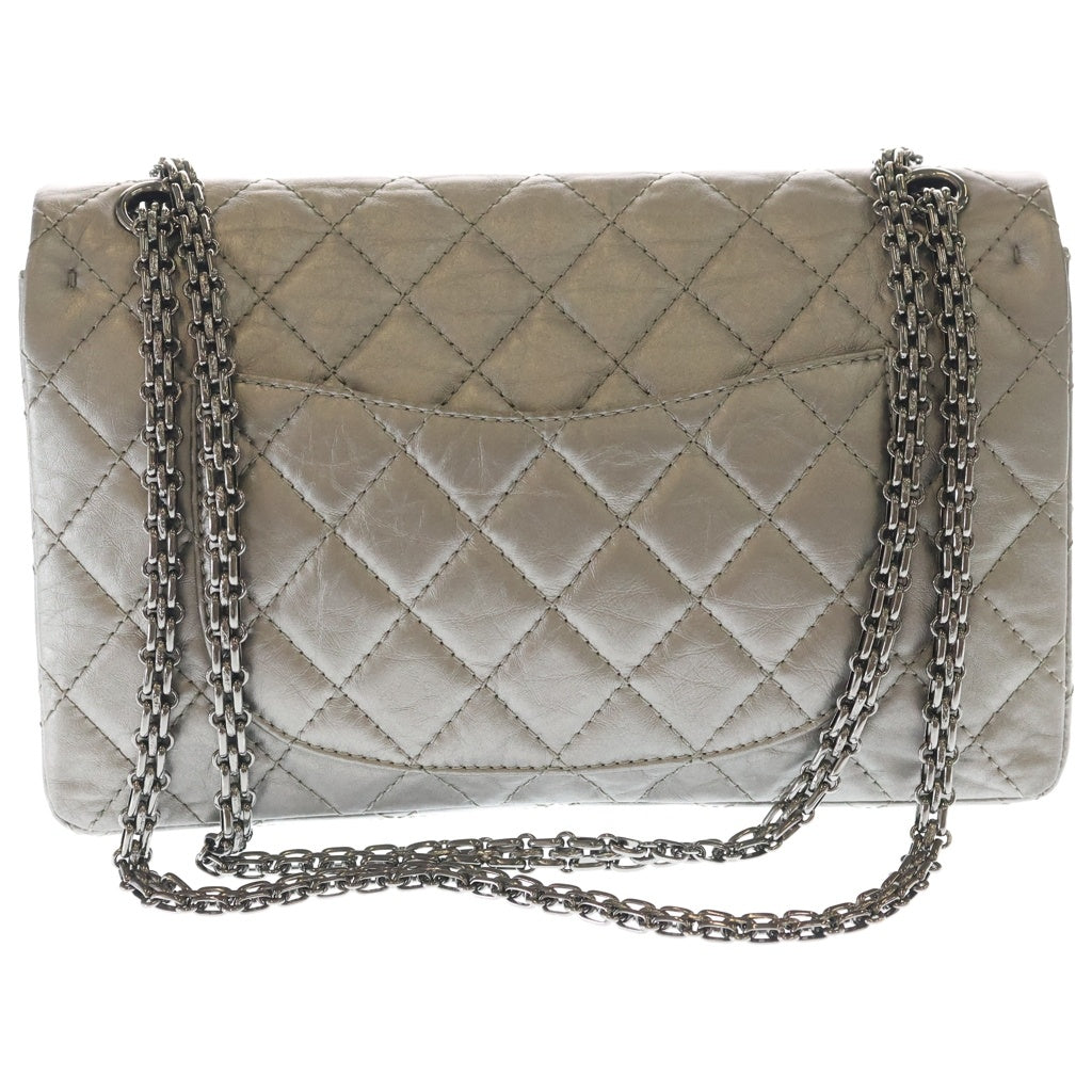 CHANEL(シャネル) 2.55 メタリックレザー Wフラップ Wチェーン ショルダーバッグ シルバー金具 シルバー 19番台 レディース