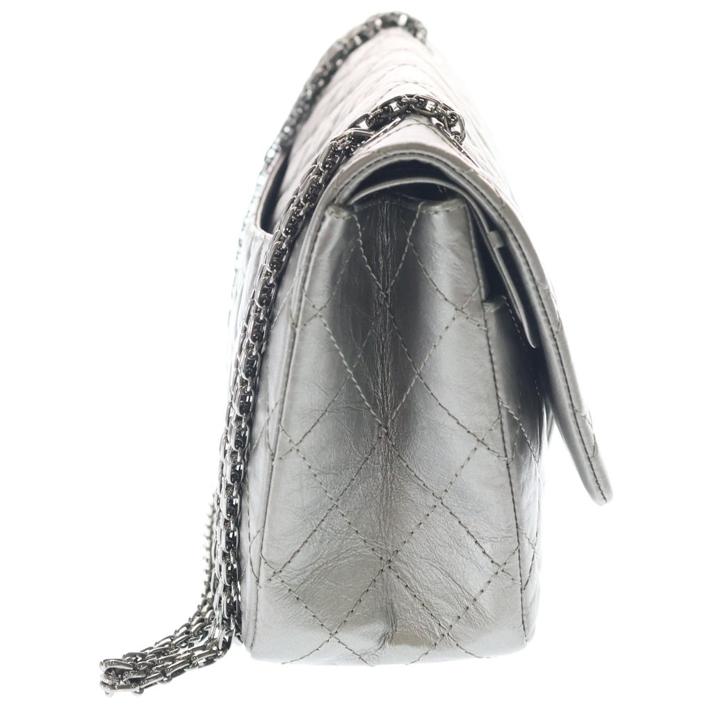 CHANEL(シャネル) 2.55 メタリックレザー Wフラップ Wチェーン ショルダーバッグ シルバー金具 シルバー 19番台 レディース