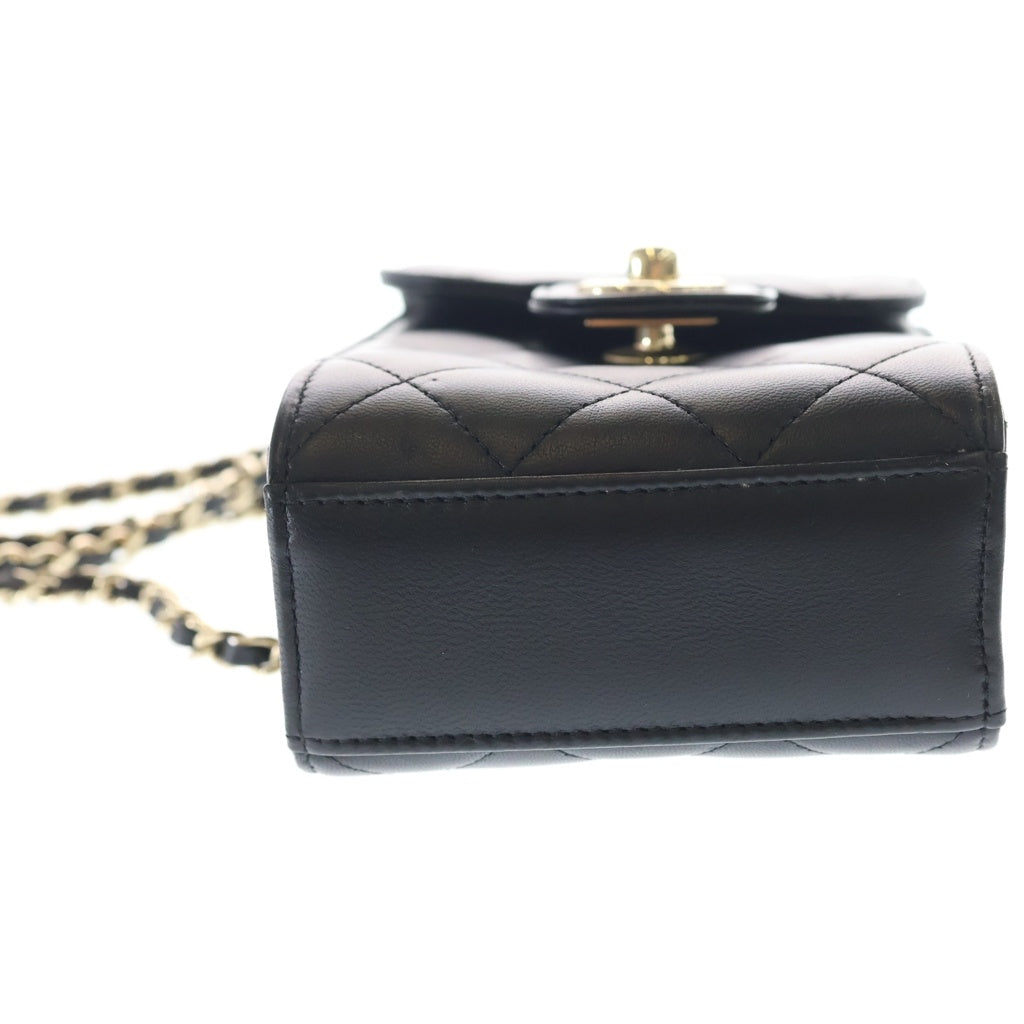 CHANEL(シャネル) マトラッセ フラップ フォンケース ラムスキン レザー チェーンショルダー バッグ ポーチ ゴールド金具 ブラック 22番台 レディース