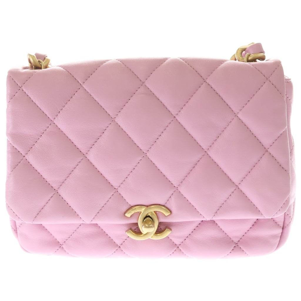 CHANEL(シャネル) マトラッセ ラムスキン レザー チェーン ショルダーバッグ ゴールド金具 ピンク AS3206 プレート レディース