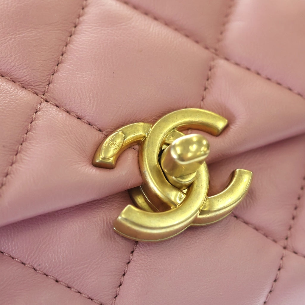 CHANEL(シャネル) マトラッセ ラムスキン レザー チェーン ショルダーバッグ ゴールド金具 ピンク AS3206 プレート レディース