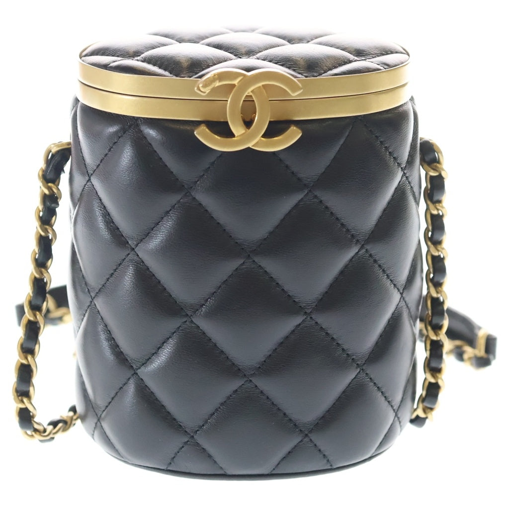 CHANEL(シャネル) クラウン ボックス バニティ ラムスキン レザー チェーン ショルダーバッグ ゴールド金具 ブラック AS2640 プレート レディース