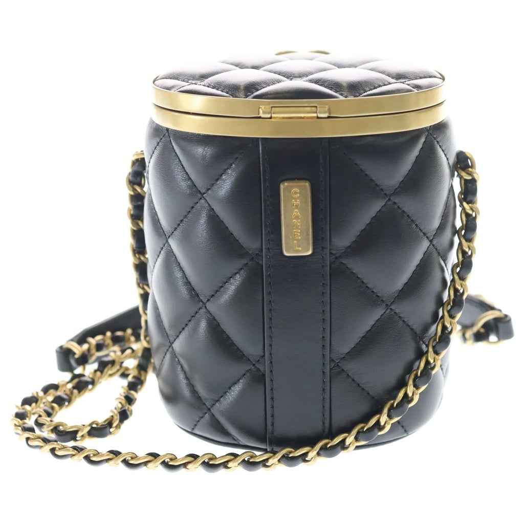 CHANEL(シャネル) クラウン ボックス バニティ ラムスキン レザー チェーン ショルダーバッグ ゴールド金具 ブラック AS2640 プレート レディース