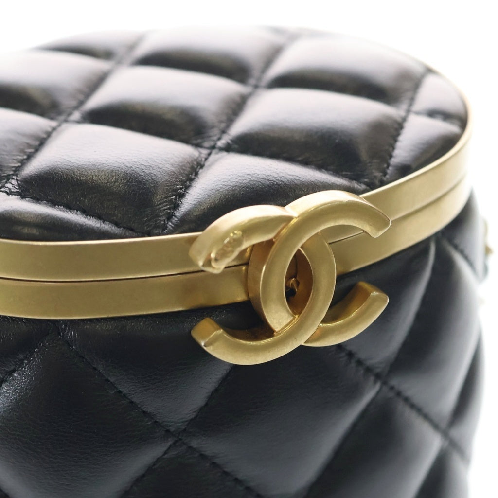 CHANEL(シャネル) クラウン ボックス バニティ ラムスキン レザー チェーン ショルダーバッグ ゴールド金具 ブラック AS2640 プレート レディース