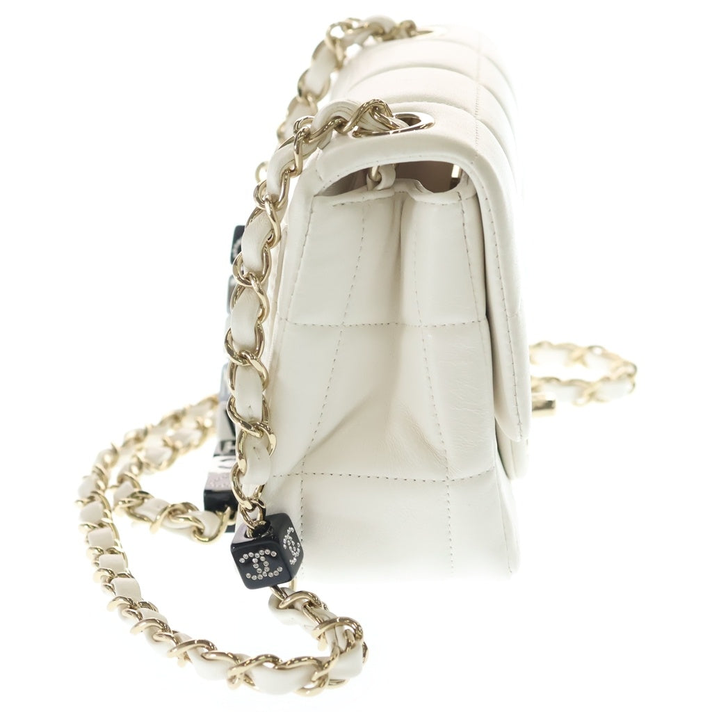 CHANEL(シャネル) チョコバーミニ フラップ ラムスキン レザー チェーン ショルダー バッグ ゴールド金具 ホワイト AS3744 レディース