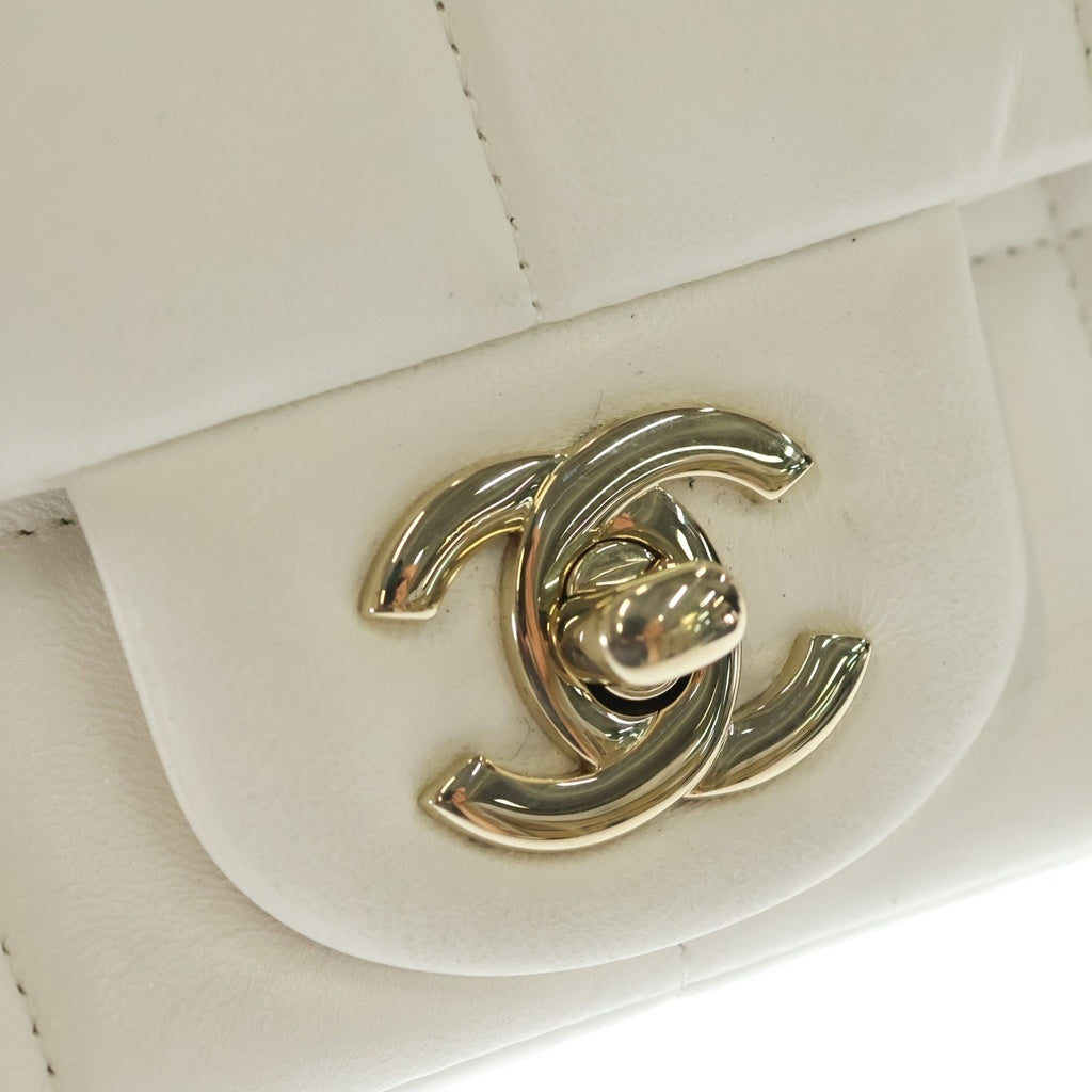 CHANEL(シャネル) チョコバーミニ フラップ ラムスキン レザー チェーン ショルダー バッグ ゴールド金具 ホワイト AS3744 レディース