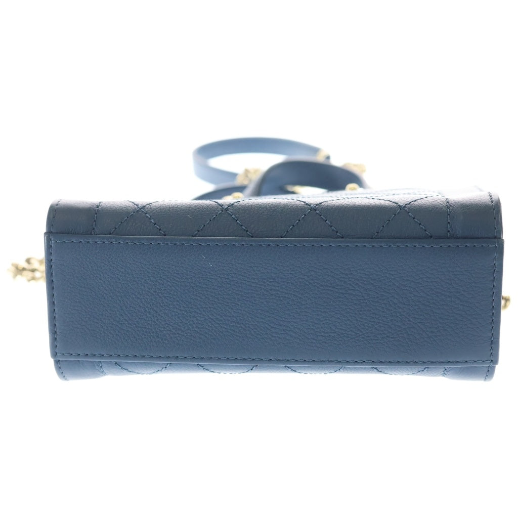 CHANEL(シャネル) マトラッセ ロゴプレート カーフスキン レザー 2WAY ハンド チェーンショルダーバッグ ゴールド金具 ブルー 23番台 A93731 レディース