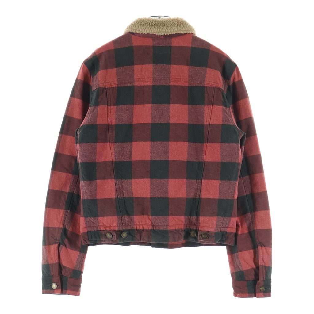 SAINT LAURENT PARIS(サンローランパリ) バッファローチェック デニム ジャケット 裏地ボア コットン ブラック/レッド 624690