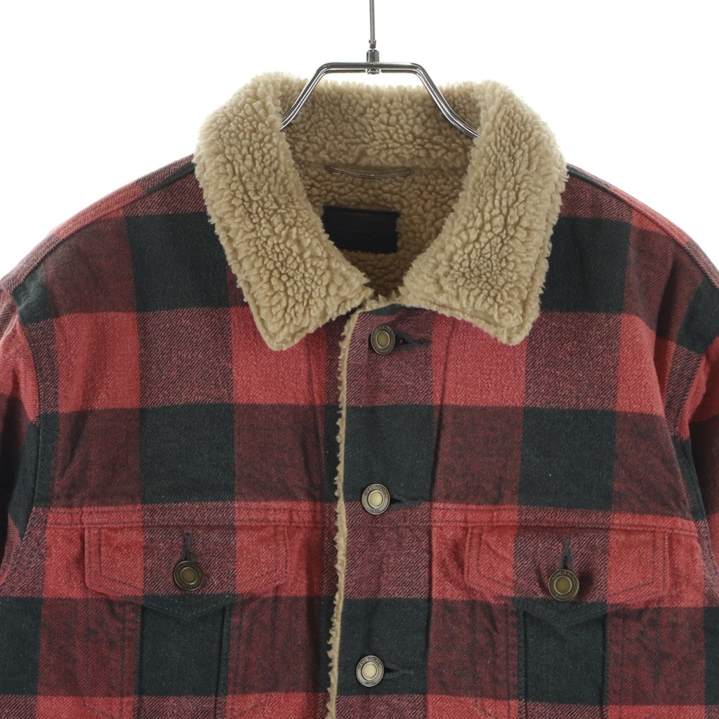 SAINT LAURENT PARIS(サンローランパリ) バッファローチェック デニム ジャケット 裏地ボア コットン ブラック/レッド 624690