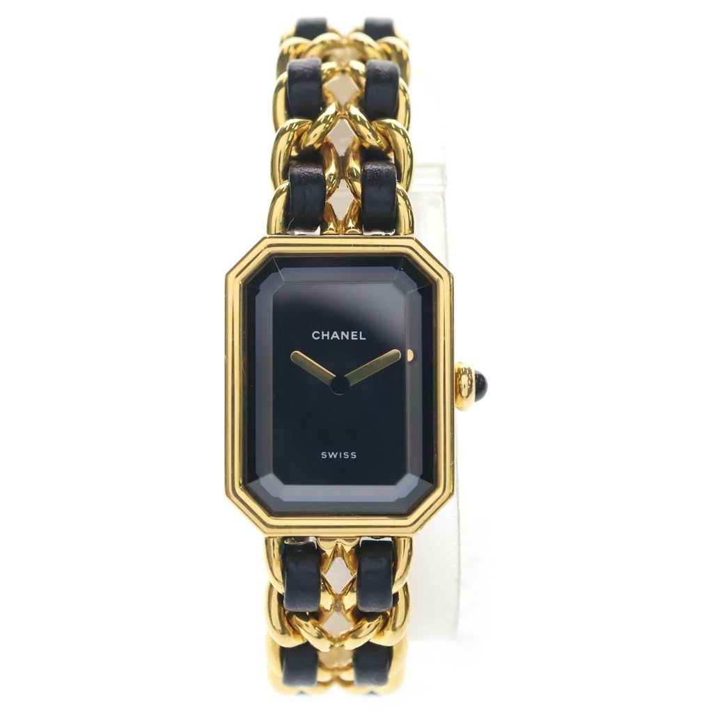CHANEL(シャネル) プルミエール 腕時計 黒文字盤 クォーツ レザー GP ゴールド/ブラック H0001 レディース