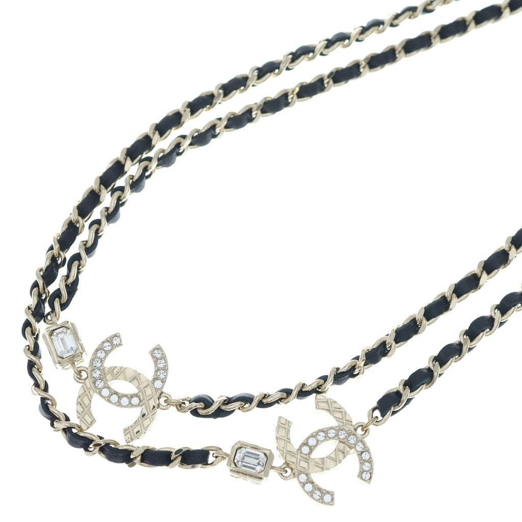 CHANEL(シャネル) ココマーク ラインストーン チェーン ロングネックレス ゴールド/ブラック A23K レディース