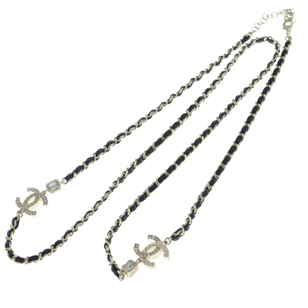 CHANEL(シャネル) ココマーク ラインストーン チェーン ロングネックレス ゴールド/ブラック A23K レディース