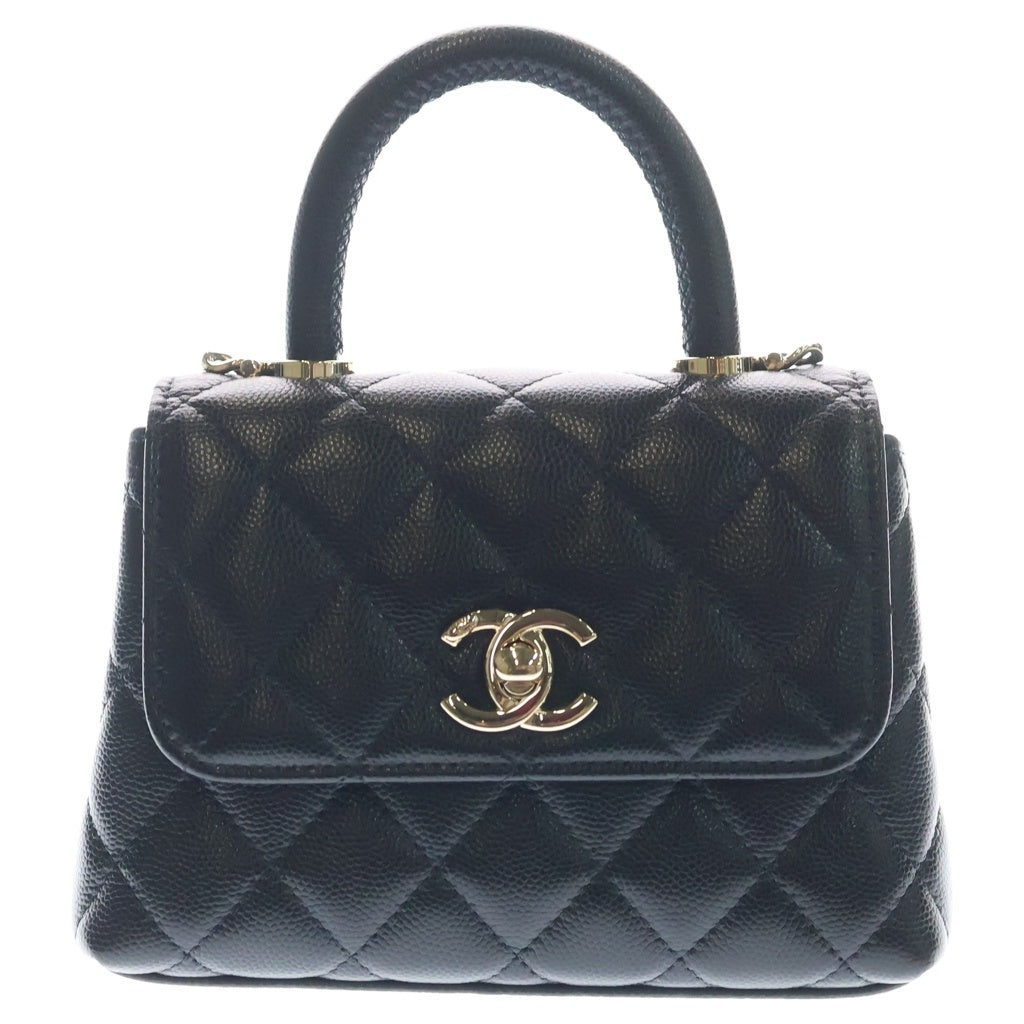 CHANEL(シャネル) ココハンドル XXS 2WAYハンドバッグ チェーンショルダーバッグ ブラック キャビアスキン AP4244 ゴールド金具 レディース