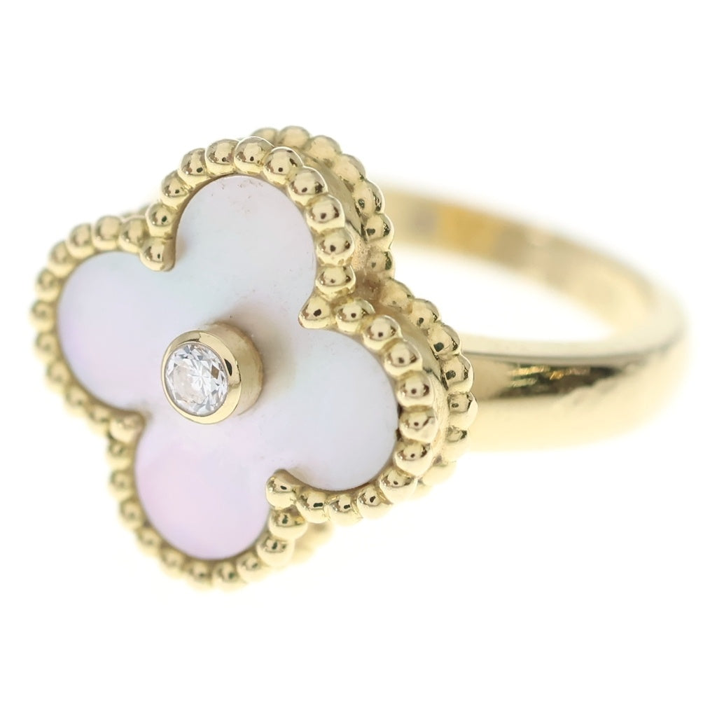 Van Cleef & Arpels(ヴァンクリーフアンドアーペル) ヴィンテージアルハンブラ マザーオブパール 1Pダイヤ リング 750YG イエローゴールド #49 VCARA41149 レディース