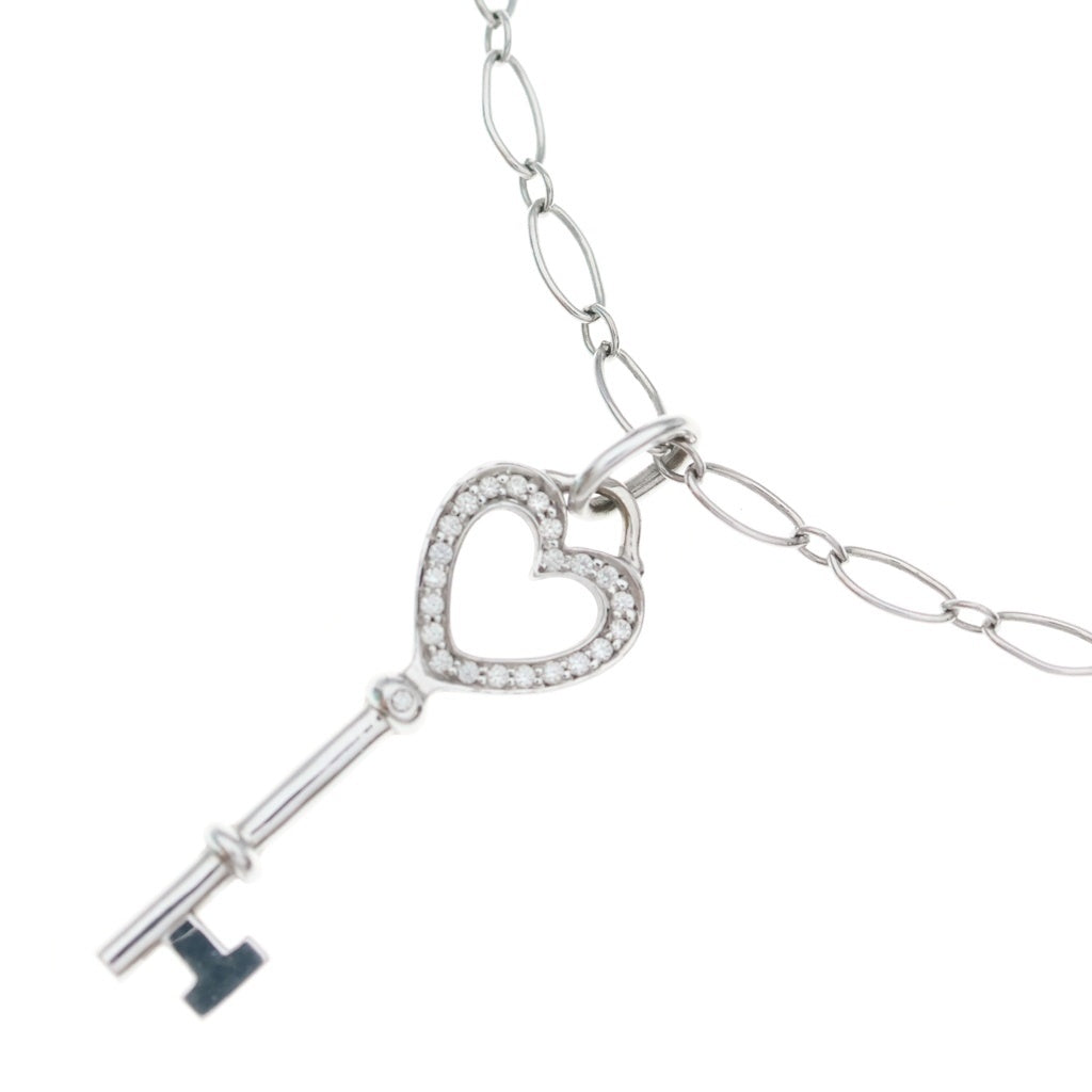 TIFFANY & Co.(ティファニー) キーハート ダイヤ ネックレス ペンダント チェーン ホワイトゴールド 750WG レディース