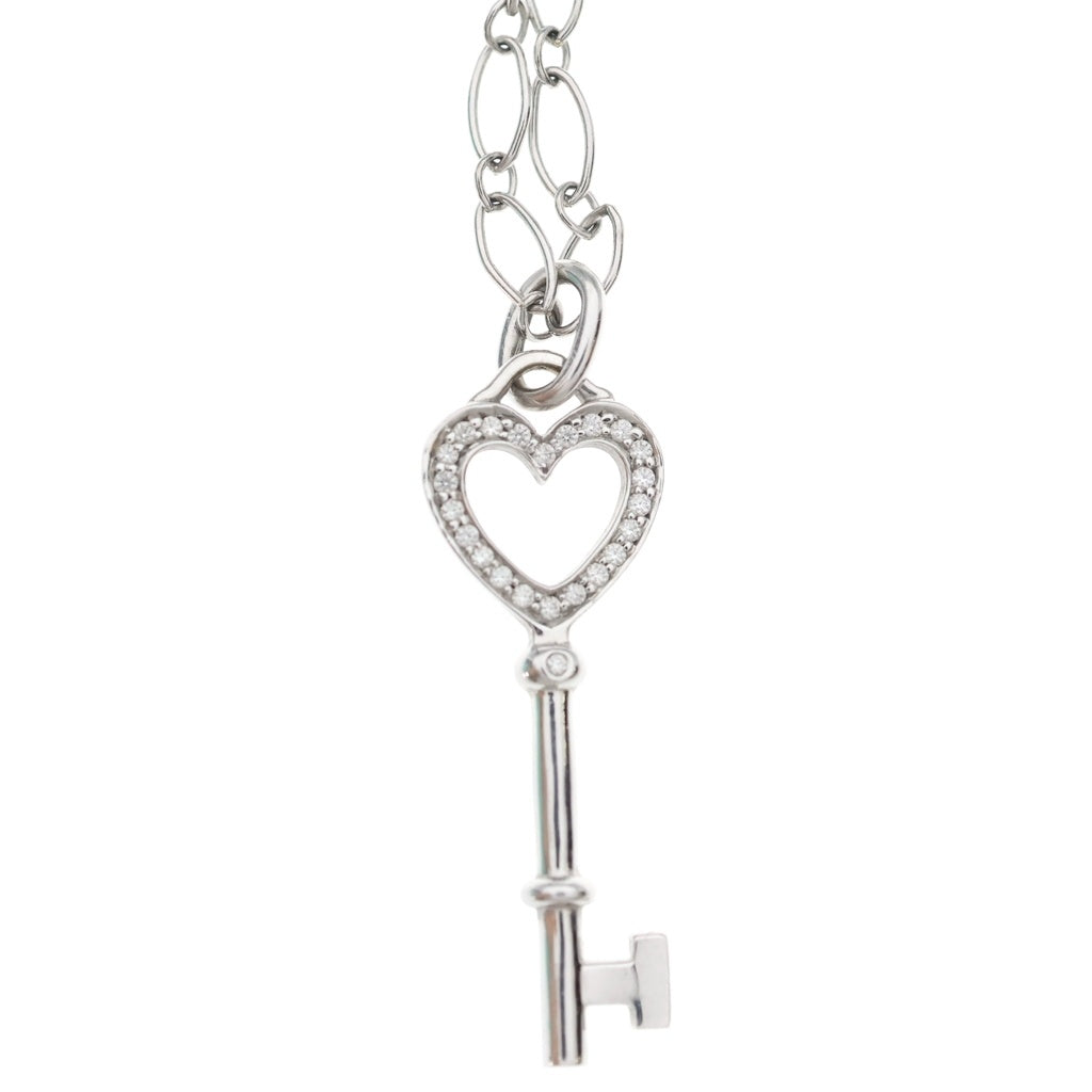 TIFFANY & Co.(ティファニー) キーハート ダイヤ ネックレス ペンダント チェーン ホワイトゴールド 750WG レディース