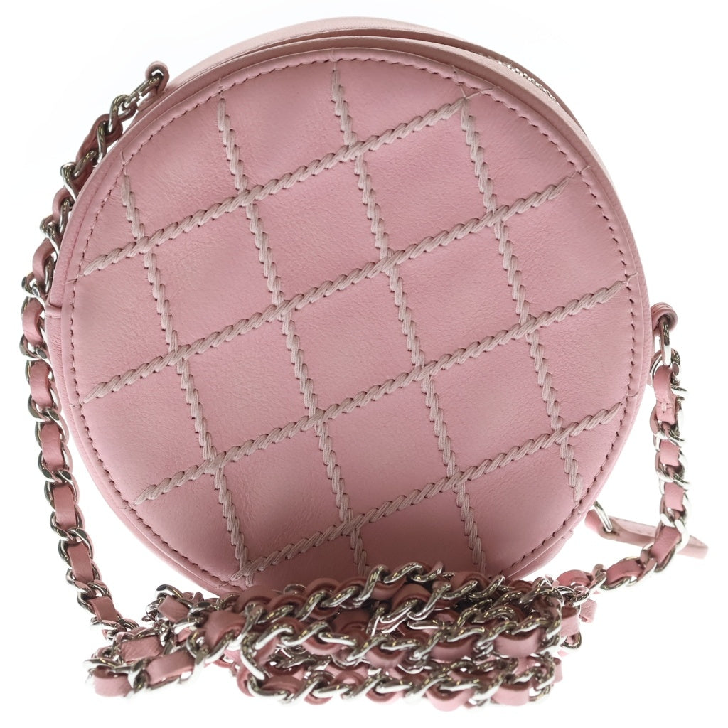 CHANEL(シャネル) マトラッセ ミニ ラウンド チェーンショルダー ウルトラステッチ シルバー金具 ラムスキン ピンク レディース
