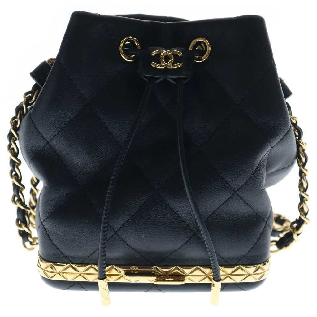 CHANEL(シャネル) マトラッセ スモール バケットバック チェーンショルダー 巾着 ゴールド金具 ラムスキン ブラック AP2750 レディース