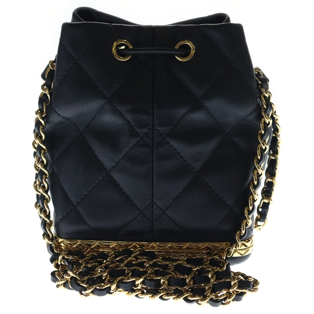 CHANEL(シャネル) マトラッセ スモール バケットバック チェーンショルダー 巾着 ゴールド金具 ラムスキン ブラック AP2750 レディース