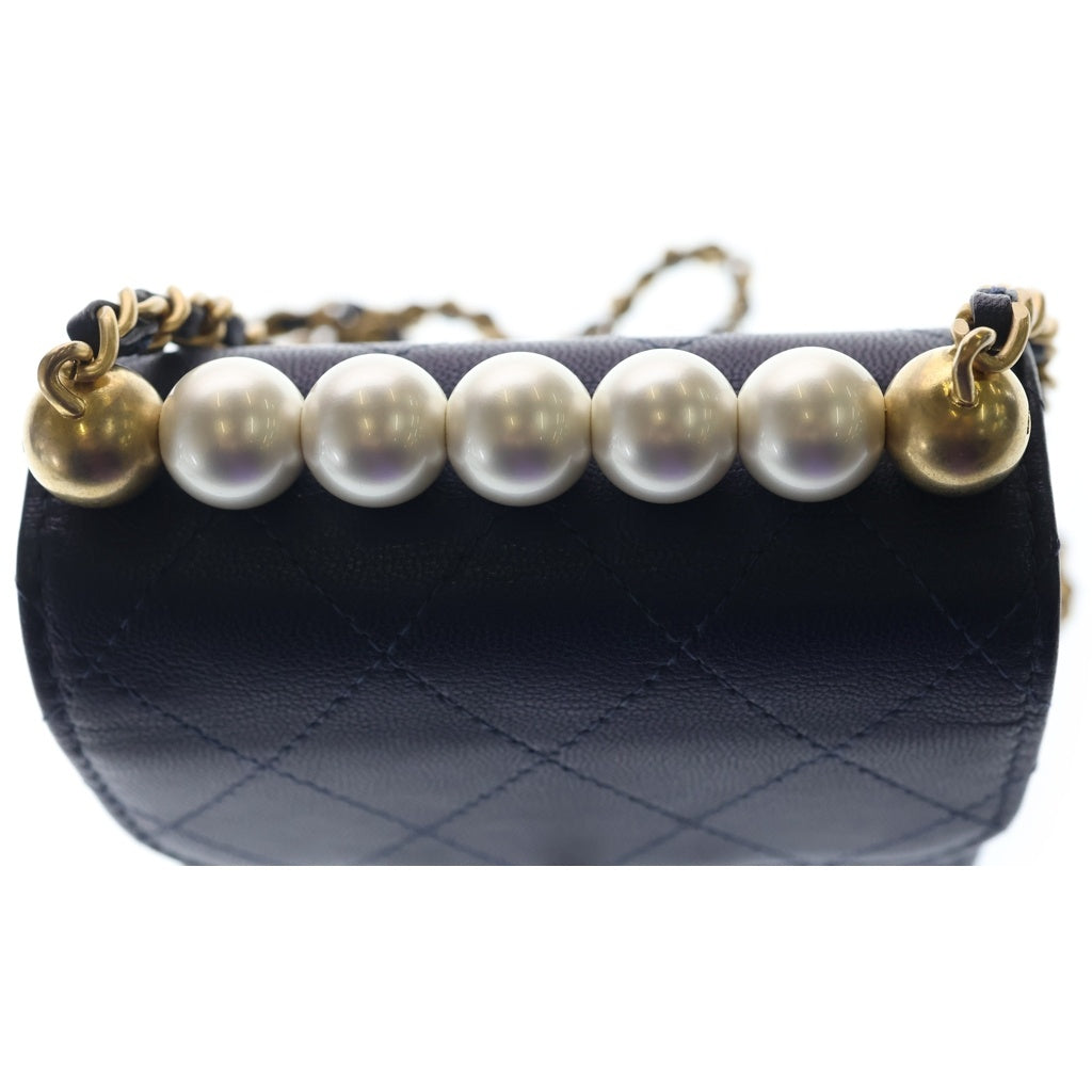 CHANEL(シャネル) ミニミニマトラッセ チェーン ショルダーバック ゴールド金具 ゴートスキン ネイビー レディース