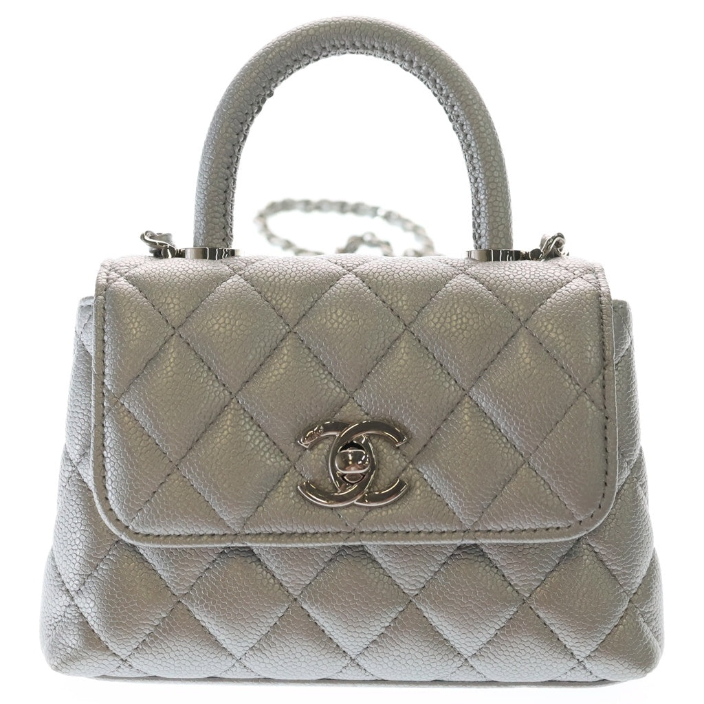 CHANEL(シャネル) ココハンドル ミニミニ 2WAYハンドバッグ ショルダーバッグ ミニバッグ シルバー キャビアスキン シルバー金具 レディース