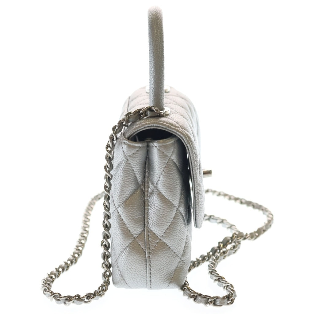 CHANEL(シャネル) ココハンドル ミニミニ 2WAYハンドバッグ ショルダーバッグ ミニバッグ シルバー キャビアスキン シルバー金具 レディース