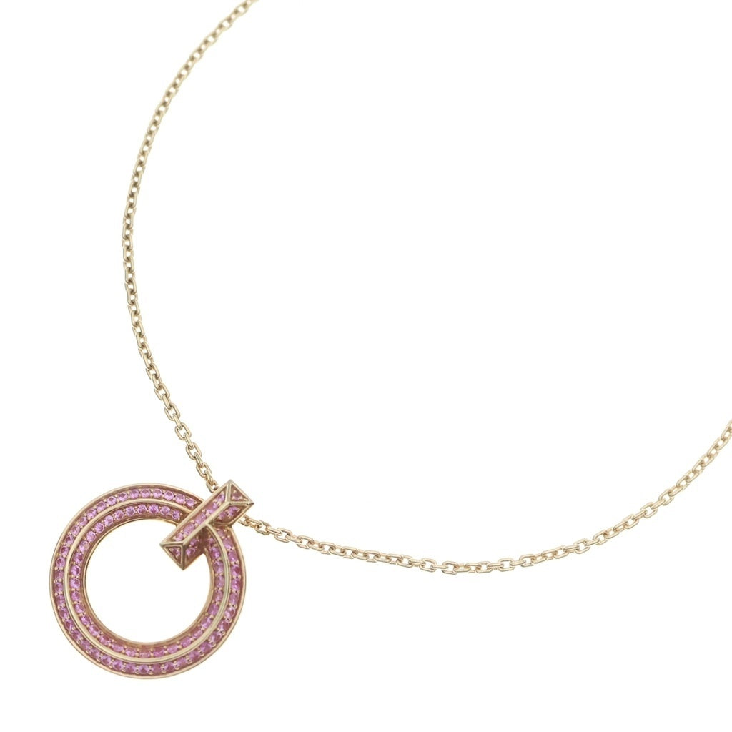 TIFFANY & Co.(ティファニー) Tワン ミニサークル ピンクサファイア ネックレス ペンダント チェーン ピンクゴールド Au750PG レディース