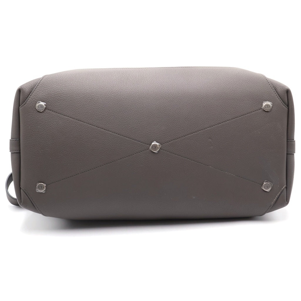 DIOR(ディオール) Normandie ノルマンディー ミディアム レザー シルバー金具 2WAY トートバッグ ハンドバッグ ショルダーバッグ グレー レディース